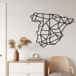 WallXpert metalni zidni ukras 5291, geometrijska mapa Španije, 75 x 60 cm, crni