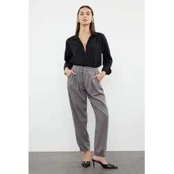 Trendyol Gray Stitching Detailed High Waist Balloon Jeans with Elastic Waist