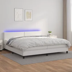 Krevet box spring s madracem LED bijeli 200x200 cm umjetna koža