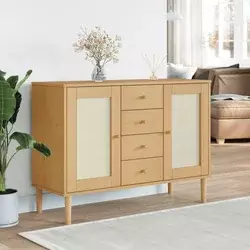 Komoda SENJA smeđa izgled ratana 112x40x80 cm masivna borovina