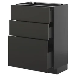 METOD / KNIVSHULT Podni element s 3 fioke, Crnosiva/Nickebo boja antracita, mat, 60x37 cm