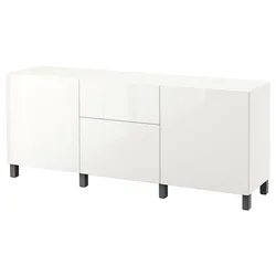 BESTA Kombin. odlaganje s fiokama, bela/Selsviken/Stubbarp tamnosiva, 180x42x74 cm