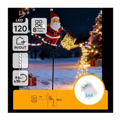 Aigostar- LED spoljašnja božićna dekoracija 120xLED/3xAA/8 funkcija 80 cm IP44 Santa/topla