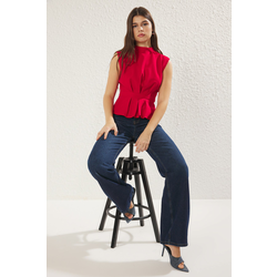 Trendyol Red Woven Crew Neck Sleeveless Blouse
