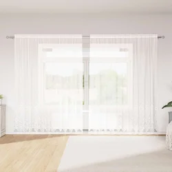 Čipkasta zavjesa sa zavjesama Bijelo 300 x 245 cm Poliester