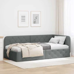 vidaXL Kotna postelja z vzglavjem Temno siva 90 x 200 cm blago