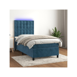Den Box spring postelja z vzmetnico LED temno modra 80x200 c