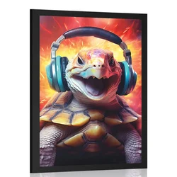 Plakat želva s slušalkami - 30x45 no frame