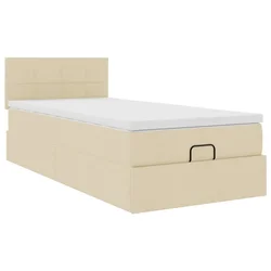Vidaxl Otomanska postelja z vzmetnico krem 90x200 cm blago