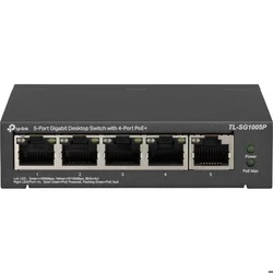 TP-LINK PoE Gigabit Switch 5x Gigabit port (4x PoE port), 56W PoE napajanje, metalno kuciste (TL-SG1005P)
