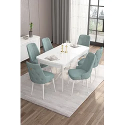 Hanah Home Set Trpezarijski sto i 6 stolica Are, Zeleno-beli