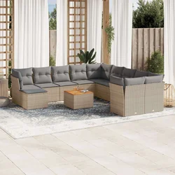 12-dijelni set vrtnih sofa s jastucima bež od poliratana