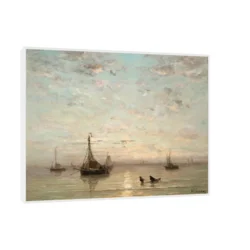 Canvas Slika na platnu Fishing Boats At Sunset, Hendrik Willem Mesdag, Sa ramom, 80 x 60 cm, Beli