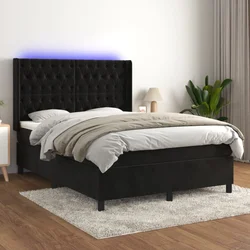 Greatstore Box spring postelja z vzmetnico LED črna 140x190 cm žamet