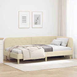 Vidaxl Kotna postelja z vzglavjem krema 90 x 190 cm blago