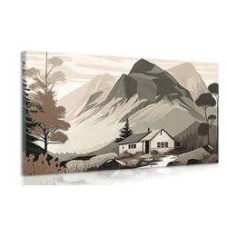 Slika skandinavska koča v gorah - 90x60