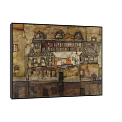 Canvas Slika na platnu House Wall on the River, Egon Schiele, Sa ramom, 80 x 60 cm, Crni