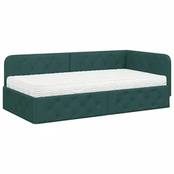 Vidaxl Kotna postelja Temno zelena 90 x 190 cm blago