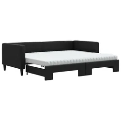 Vidaxl Izvlečna dnevna postelja z vzmetnicami črna 90x190 cm blago