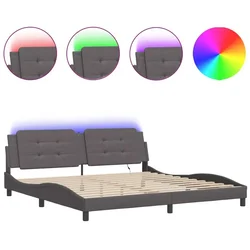 Vidaxl Posteljni okvir z LED brez vzmetnice Zadar siv 200x200 cm