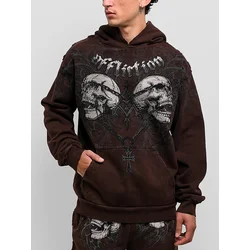 Affliction Collapse moški pulover s kapuco dk.brown lava wash