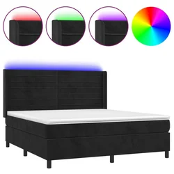 Vidaxl Box spring postelja z vzmetnico LED črna 160x200 cm žamet