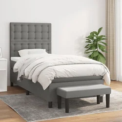 Greatstore Box spring postelja z vzmetnico temno siva 90x200 cm blago
