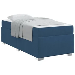 Vidaxl Konstrukcija postelje z vzmetnico Modra 100 x 200 cm blago