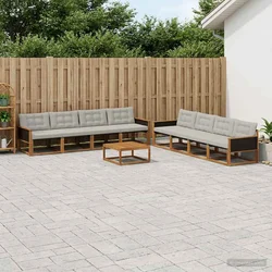 Set vanjskih sofa s jastukom 9 pcs Prirodna i svjetlosiva
