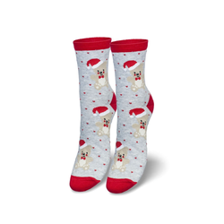 Milena Womens Christmas Socks Bear With Santa Hat Gray