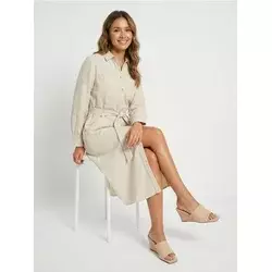 Sinsay - Viskozna košulja midi haljina sa dodatkom lana PLUS SIZE - nude