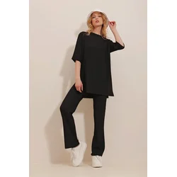 Trend Alacati Stili Ženski komplet majica i pantalone ALC-X10015, Crni