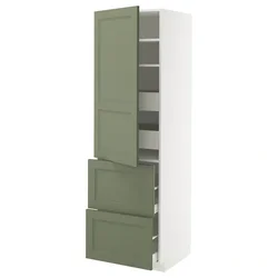METOD / MAXIMERA Vis.el. s polic/4fiok/vrat/2front, bela/Axstad sivozelena, 60x60x200 cm