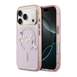 Maska Karl Lagerfeld IML Choupettes Karl Script Logo MagSafe za iPhone 17 Pro Max pink