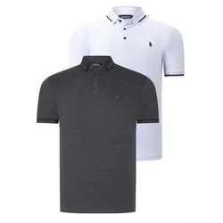 DOUBLE SET T8586 DEWBERRY MENS T-SHIRT-WHITE-ANTHRACITE