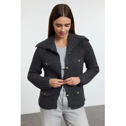 Trendyol Anthracite Pocket Detailed Knitwear Cardigan
