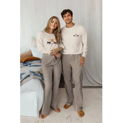 Trendyol Women Couple/Double Ecru 100% Cotton Striped Teddy Bear Knitted Pajama Set
