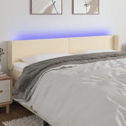 Vidaxl vidaXL Vzglavje postelje z LED diodami kremne barve 163x16x78/88 cm blago