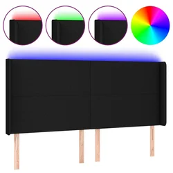 Vidaxl LED posteljno vzglavje črno 163x16x118/128 cm blago