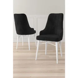 Hanah Home set trpezarijskih stolica Neta 8 kom, crna tkanina Babyface, bele drvene noge