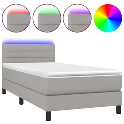 Vidaxl Box spring postelja z vzmetnico LED svetlo siva 90x190 cm blago