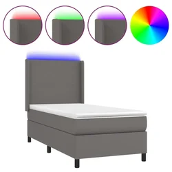 Krevet box spring s madracem LED sivi 100x200cm od umjetne kože