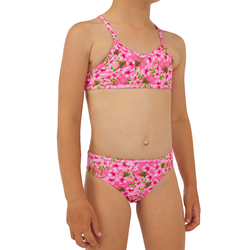 Dvodijelni kupaći kostim za surfanje Boni 100 za djevojčice ružičasti