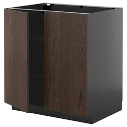 METOD Podni element s policama/2 vrata, Crnosiva/Sinarp smeđa, 80x60 cm