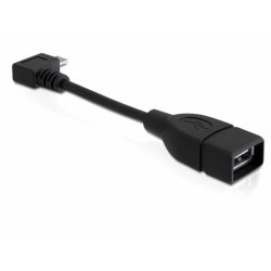 Kabel DELOCK, micro USB (M) na USB 2.0 (Ž) pod kotom 90°, OTG funkcija, 11cm, črn