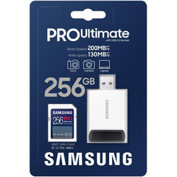 Samsung SD Card 256GB, PRO Ultimate, SDXC, UHS-I U3 V30 w/USB Card MB-SY256SB/WW