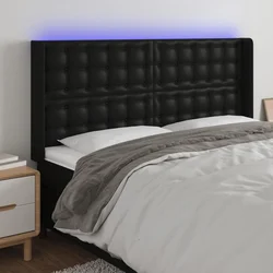LED uzglavlje crno 183 x 16 x 118/128 cm od umjetna koža