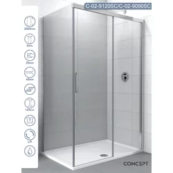 CONCEPT Tuš kabina Absolut, Providno staklo 6mm, Srebrni ram, 120x90x200cm