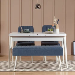 Hanah Home Set trpezarijski sto, 2 trpezarijske stolice i klupa Vina 1048 Belo-Tamnoplavi