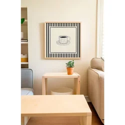 WallXpert uramljena MDF slika ARTKARE12, crno-bela šolja kafe u prugastom okviru, 48 x 48 cm